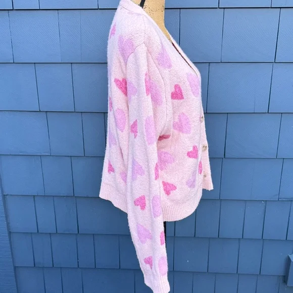 cupcakes & cashmere Pink Heart Cardigan large soft - Picture 6 of 9